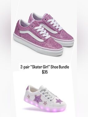 Skater Girl Sneaker Bundle ✨ Vans + Light-Up Glitter Stars | Girls Size 13